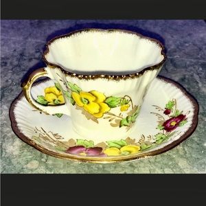 Vintage Salisbury PANSY Gold Trim Floral Teacup and Saucer Set